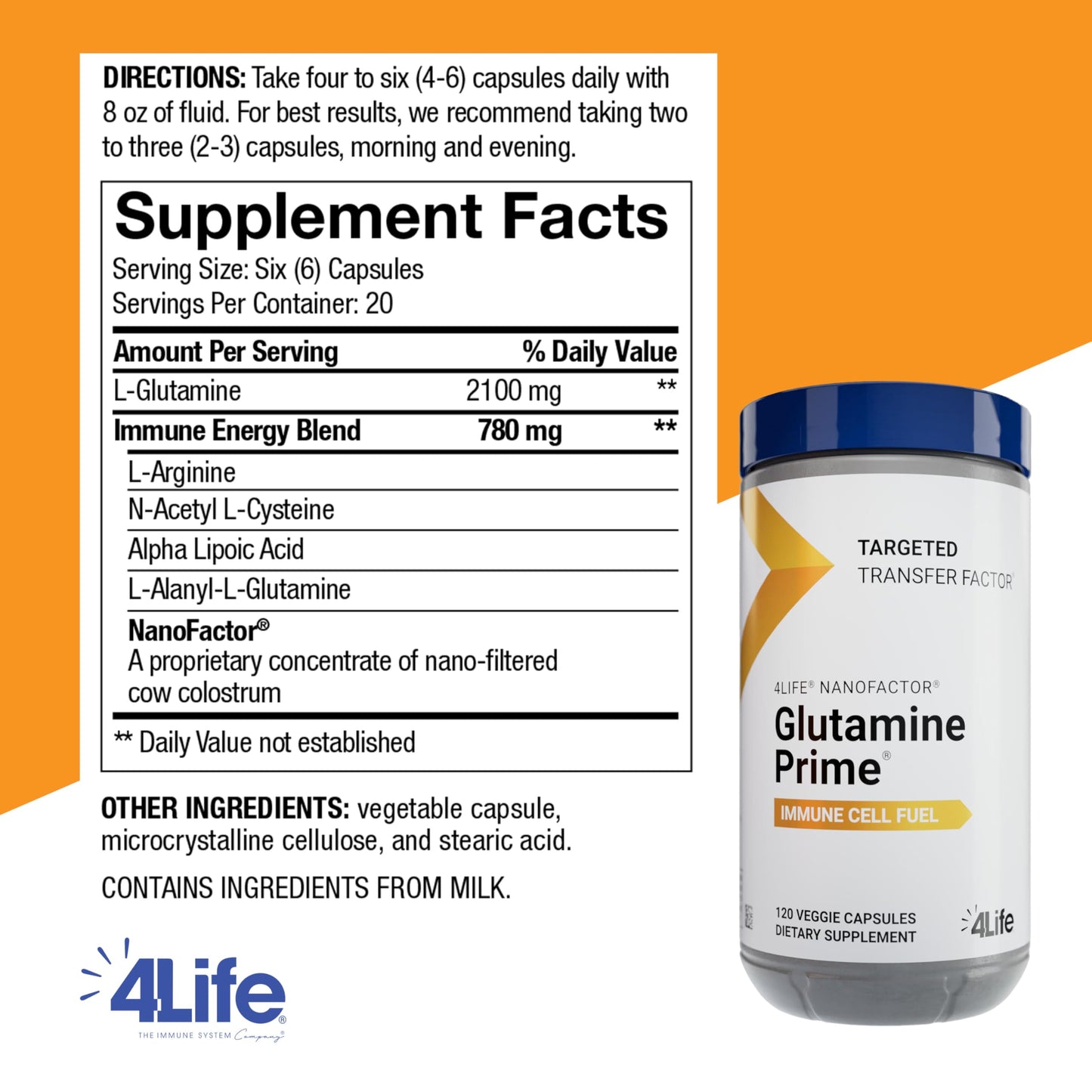 4Life Glutamine Prime - Immune Support with NanoFactor | 120 Veggie Capsules