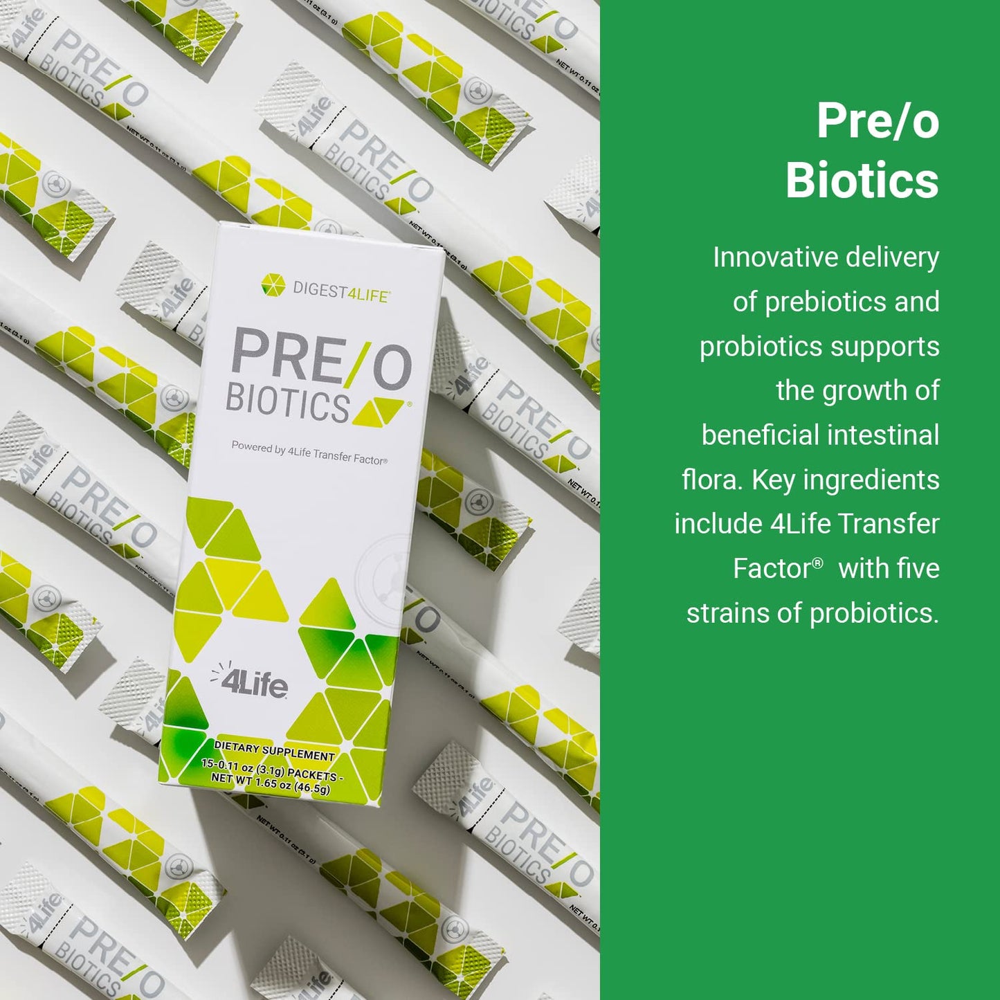 4Life Pre/o Biotics - Prebiotic & Probiotic Blend for Gut & Immune Support - 15 Packets