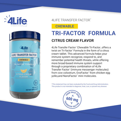 4Life Transfer Factor Chewable Tri-Factor Formula – Citrus Cream, 90 Tablets