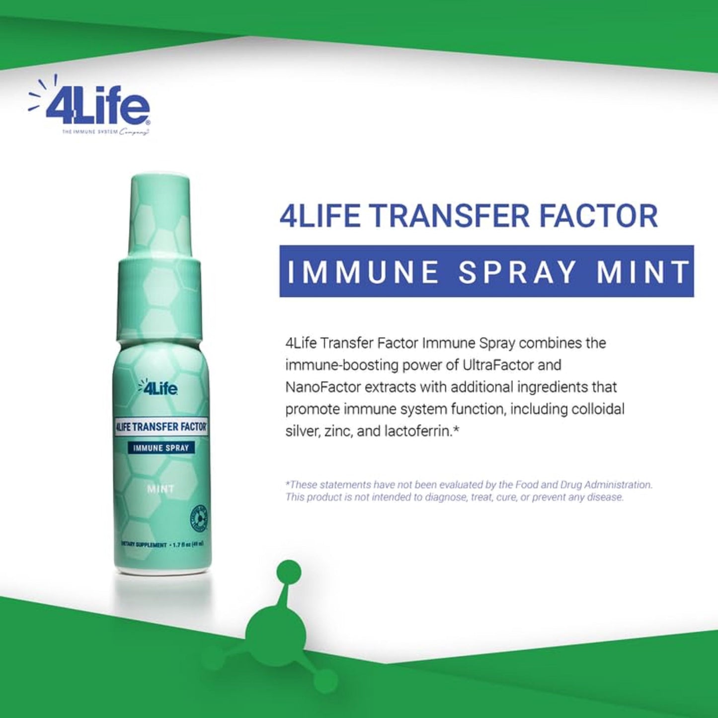 4Life Transfer Factor Immune Spray - Mint Flavor, Zinc & Marshmallow Root, 1.7 oz