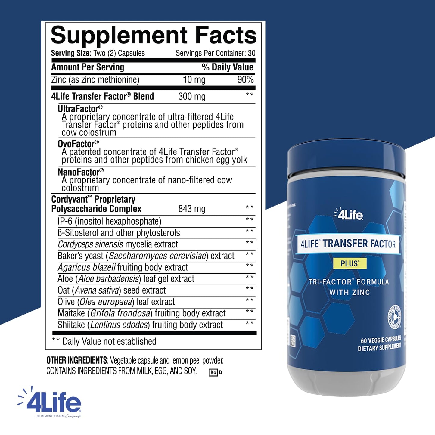 4Life Transfer Factor Plus with Zinc & Super Mushroom Blend — 60 Vegetarian Capsules