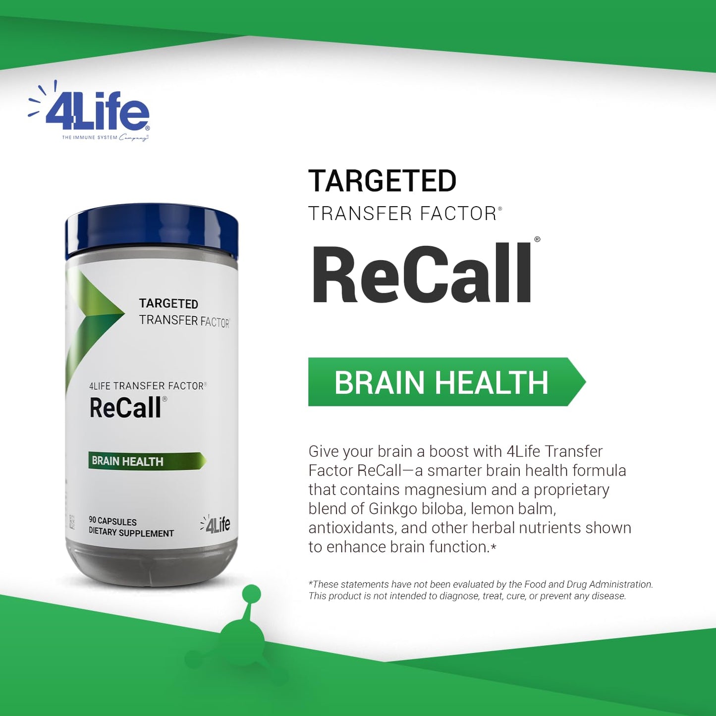4Life Transfer Factor Recall – Supports Brain Health, Memory & Learning | 90 Veggie Capsules
