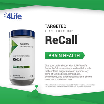 4Life Transfer Factor Recall – Supports Brain Health, Memory & Learning | 90 Veggie Capsules