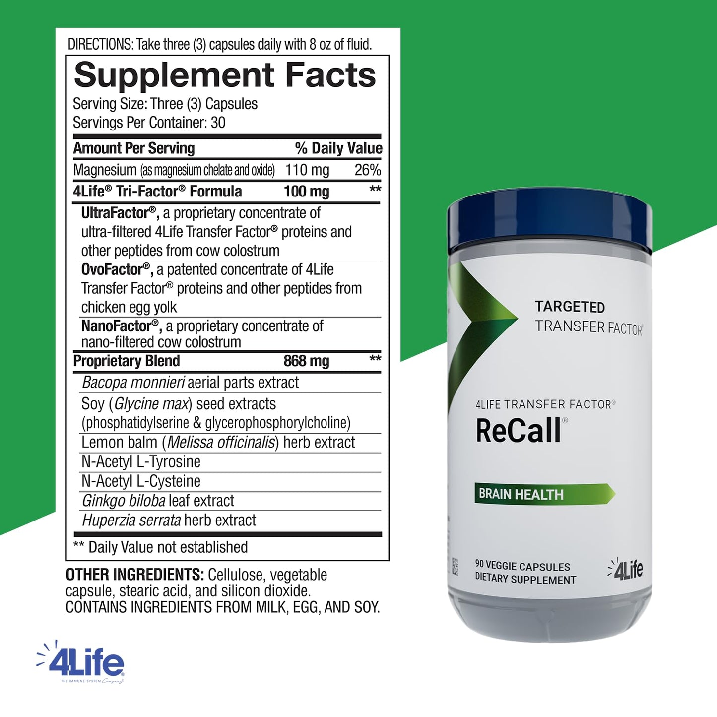 4Life Transfer Factor Recall – Supports Brain Health, Memory & Learning | 90 Veggie Capsules