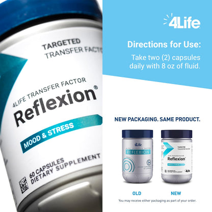 4Life Transfer Factor Reflexion - Mindset & Brain Support with L-Theanine, Wild Green Oat, and Tri-Factor Immune Formula - 60 Capsules