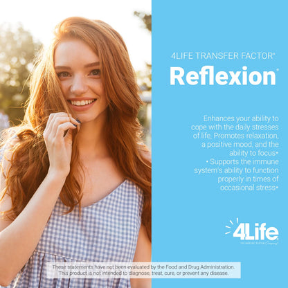 4Life Transfer Factor Reflexion - Mindset & Brain Support with L-Theanine, Wild Green Oat, and Tri-Factor Immune Formula - 60 Capsules