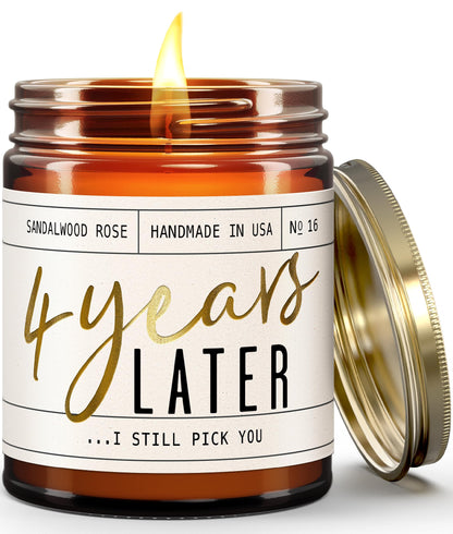 4th Anniversary Gift for Wife – Sandalwood Rose Soy Candle | 50-Hour Burn | USA Made