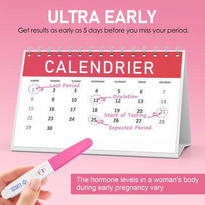 5 Count Early Detection Pregnancy Tests - Rose Red, Individually Packed, At-Home HCG Kit