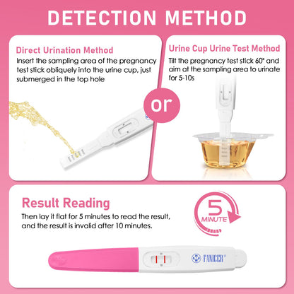 5 Count Early Detection Pregnancy Tests - Rose Red, Individually Packed, At-Home HCG Kit