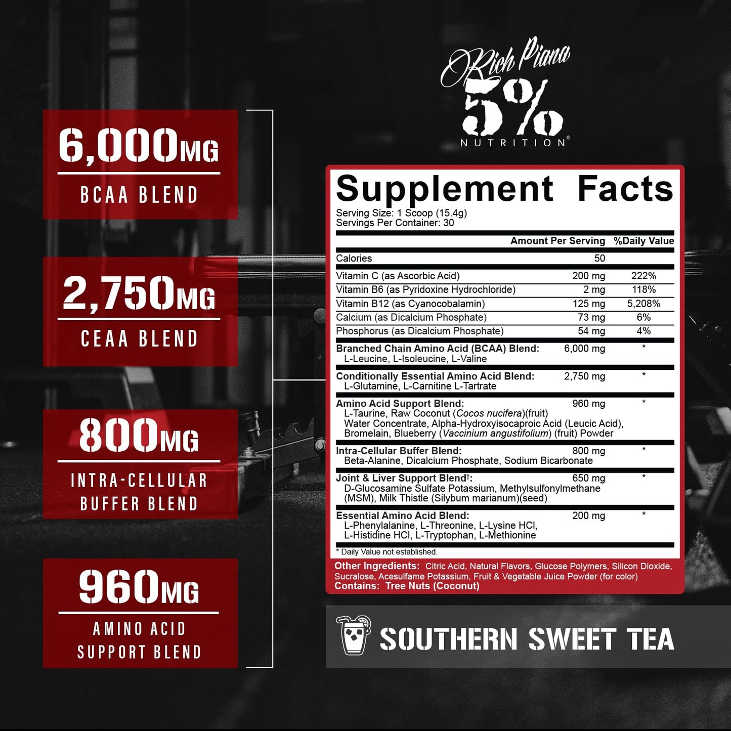 5% Nutrition Rich Piana AllDayYouMay BCAA Powder – Intra & Post-Workout Aminos, Hydration, Endurance | Southern Sweet Tea 16.3 oz