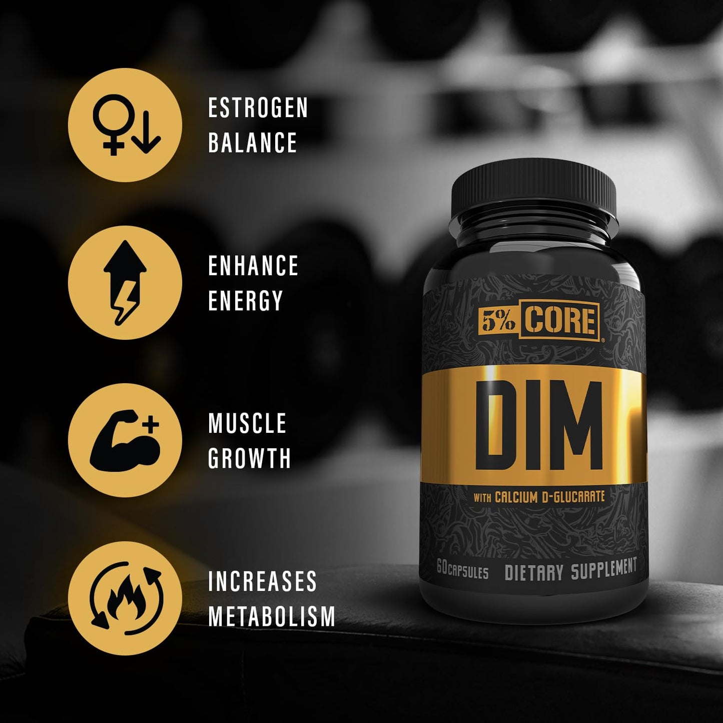 5% Nutrition Core DIM Supplement – Estrogen Support for Men & Women | DIM with Calcium D-Glucarate, Organic Broccoli & Bioperine