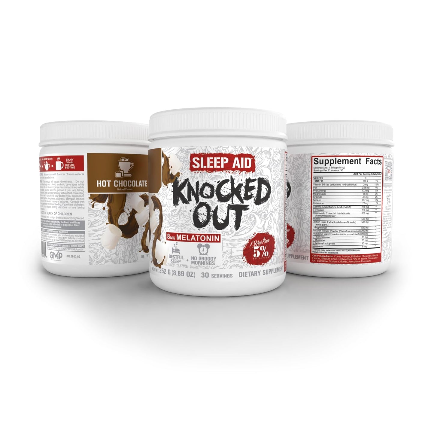 5% Nutrition Rich Piana Knocked Out Sleep Aid — 8.4 oz, 30 Servings (Hot Chocolate)