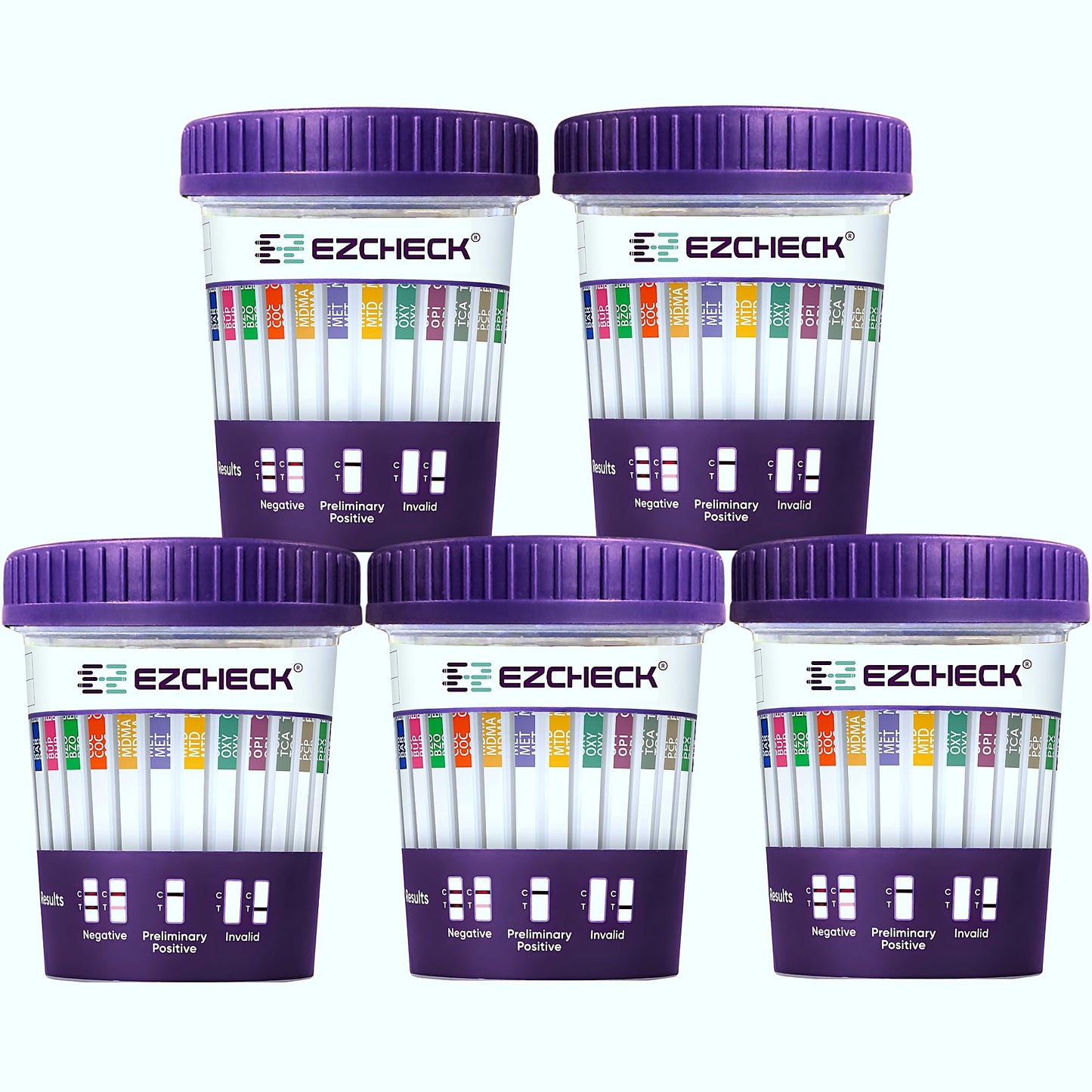 5 Test Cups 14-Panel EZCHECK Urine Test Cup – At-Home Drug Test, 14 Substances, 5-Min Results