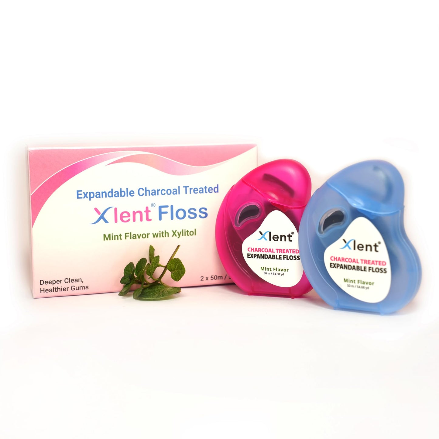 Expandable Charcoal Dental Floss with Xylitol & Mint – PFAS/PTFE Free | Pack of 2 (50 m each)
