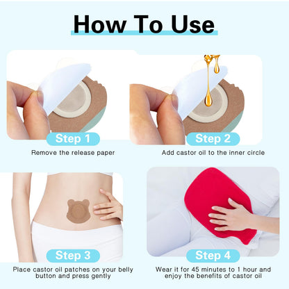 50 Pcs Disposable Castor Oil Patches - Self-Adhesive, Spunlace Breathable, Bear Shape (Skin Color)