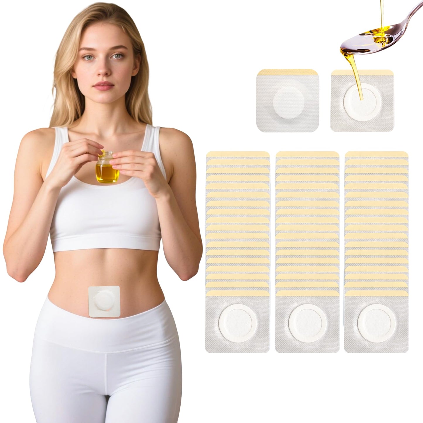 54-Pack Disposable Castor Oil Belly Button Patches | 3.2in Self-Adhesive