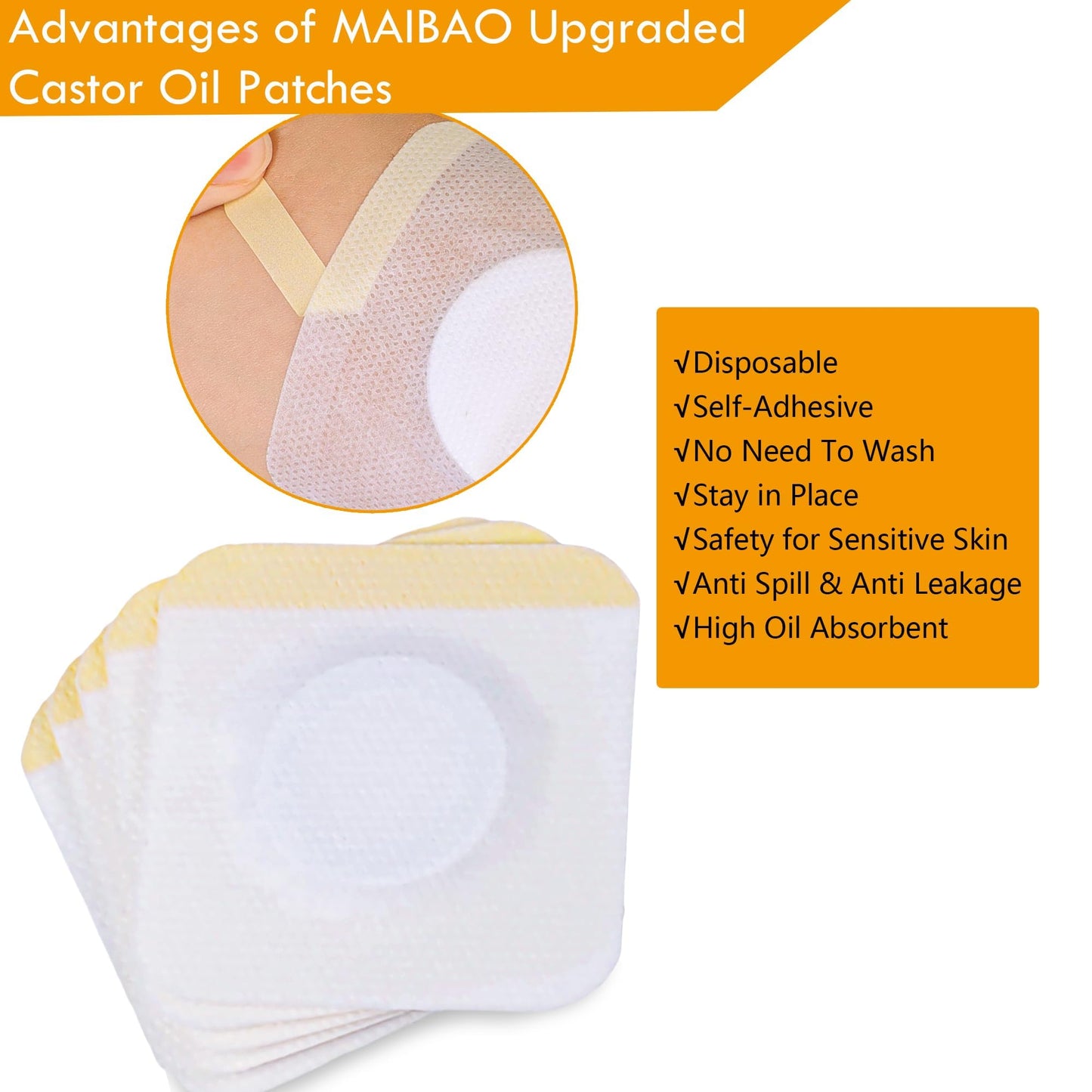 54Pack Hypoallergenic Castor Oil Pack Wrap — 3.2 x 3.2 in, Self-Adhesive