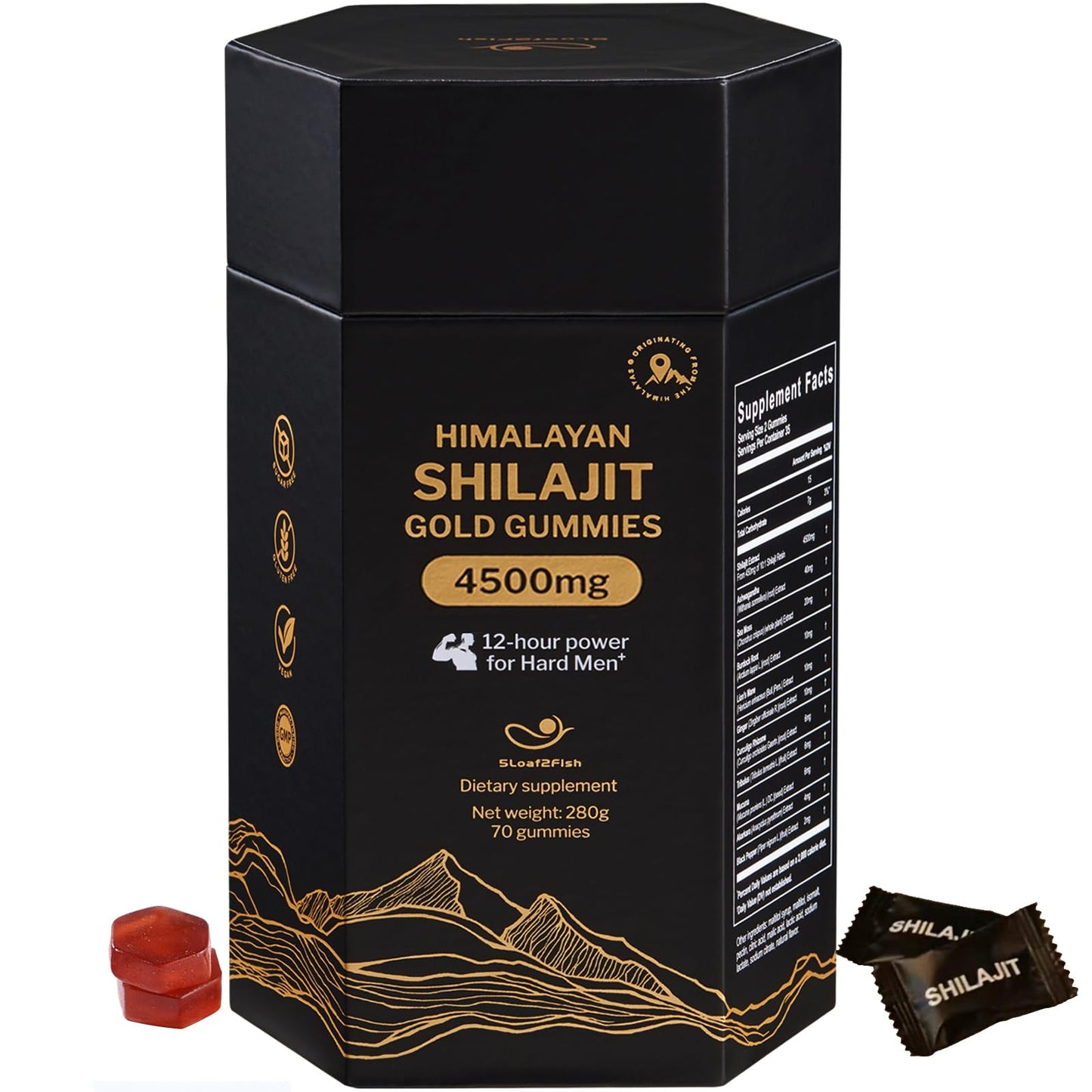 5Loaf2Fish Himalayan Shilajit Gummies with Ashwagandha & Sea Moss – 70 Gummies