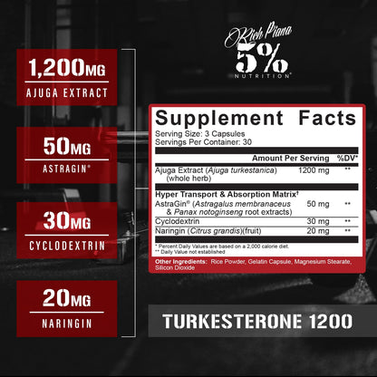 5% Nutrition Turkesterone 1200mg | Max Purity & Absorption | Complexed with Astragin, Cyclodextrin & Naringin | 90 Capsules (1 Month Supply)