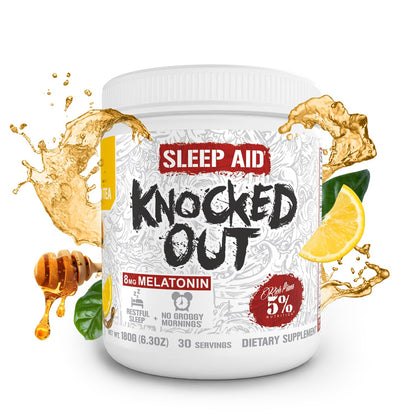 5% Nutrition Rich Piana Knocked Out Natural Sleep Aid Powder | Deep Sleep & Post-Workout Recovery | Honey Lemon Tea | 30 Servings