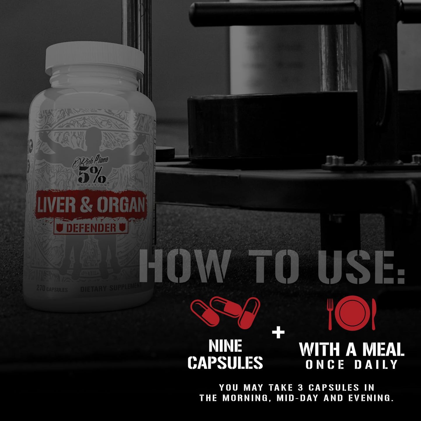 5% Nutrition Rich Piana Liver & Organ Defender Cycle Support Plus NAC | Liver, Prostate, Heart, Kidney & Skin Support | Milk Thistle, Saw Palmetto, Hawthorn Berry | 30-90 Servings