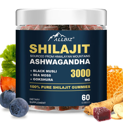 6 in 1 Himalayan Shilajit Gummies with Ashwagandha & Gokshura – 60 Gummies