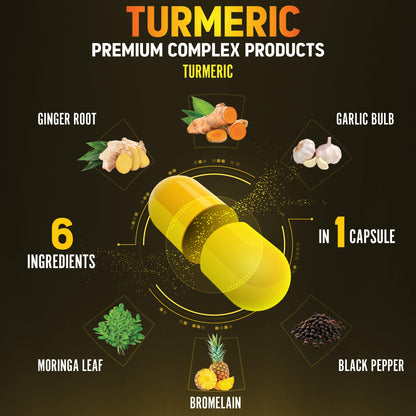 6 in 1 Turmeric Curcumin + Ginger Capsules - 95% Curcuminoids, Black Pepper | 120 Capsules