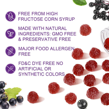 Sambucus Elderberry Gummies – Immune Support for Adults & Kids 4+, 5-in-1, Non-GMO, Gluten Free