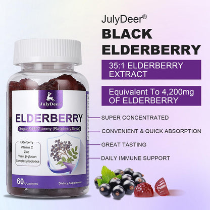 Sambucus Elderberry Gummies – Immune Support for Adults & Kids 4+, 5-in-1, Non-GMO, Gluten Free