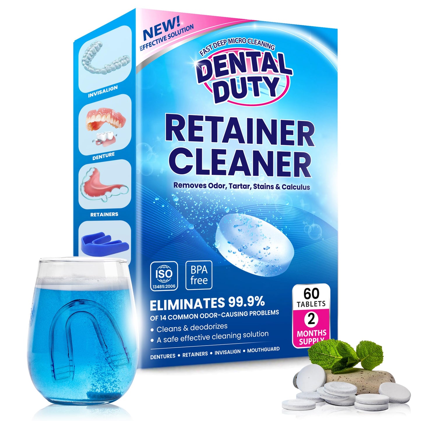 60-Unit Retainer & Denture Cleaning Tablets – Mouthguard Cleaner | Dental Duty