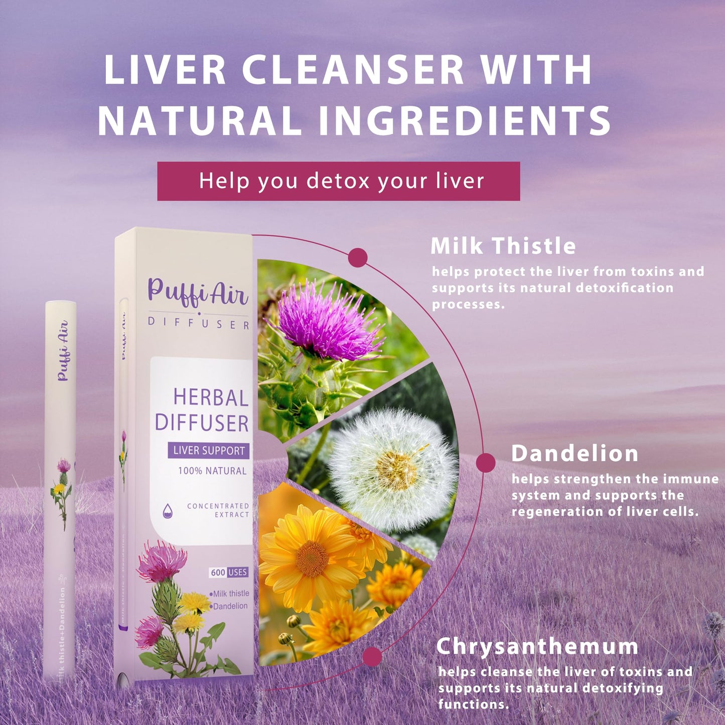 PUFFIAIR Inner Balance Duo Herbal Diffuser Pen Set | Mullein Cleanse Inspired Blend for Daily Reset | Green Purple | 2 Count