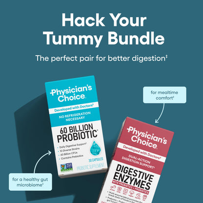 Physician's CHOICE Advanced Gut Health Bundle: 60B Probiotics 30ct + Digestive Enzymes 60ct