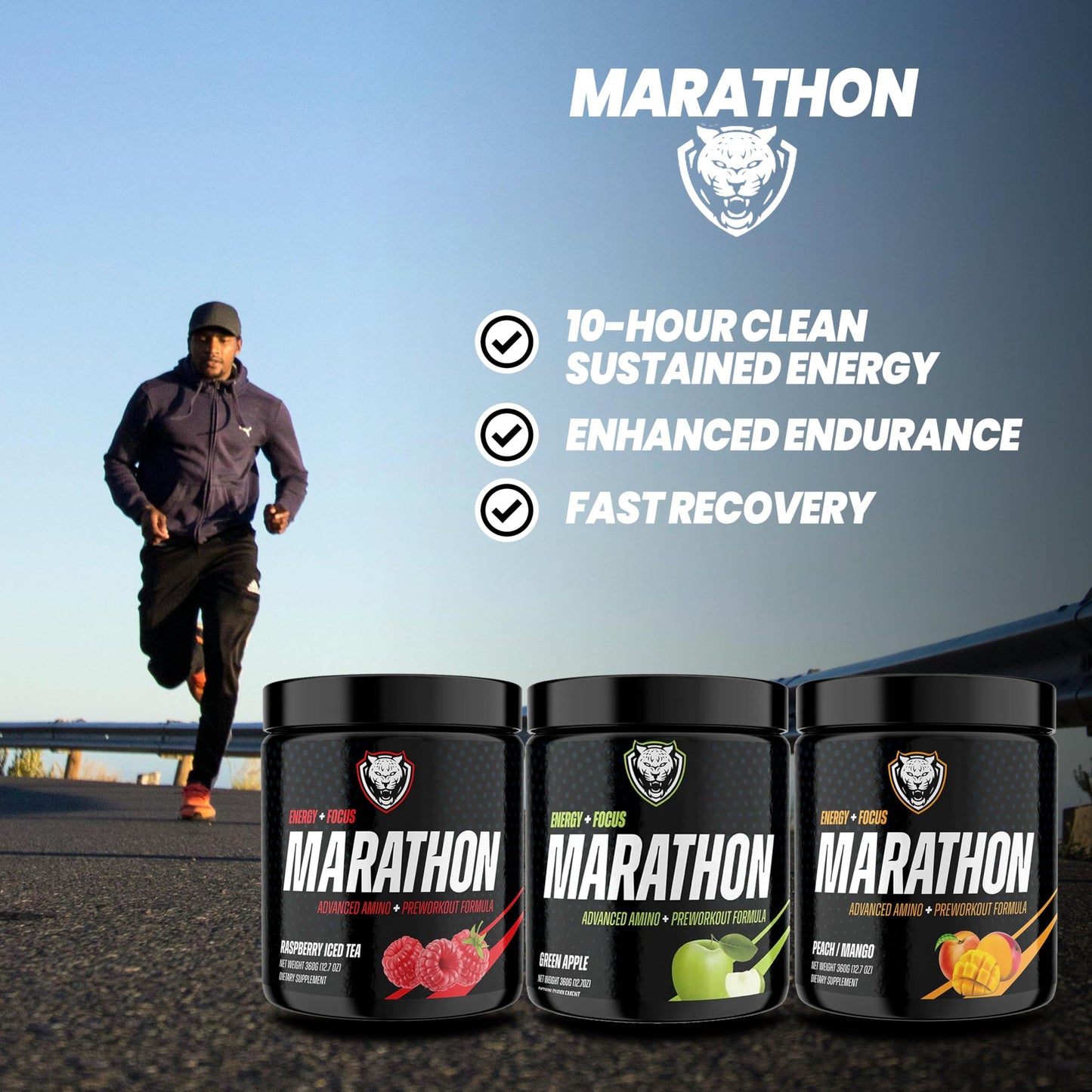 6AM Run Marathon - Amino Energy with BCAAs for Clean Pre-Run Fuel | Peach Mango, 40 Servings