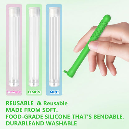6PCS Flavored Chewable Sticks with Essential Oil – Fresh Breath & Focus, Portable Silicone Sticks