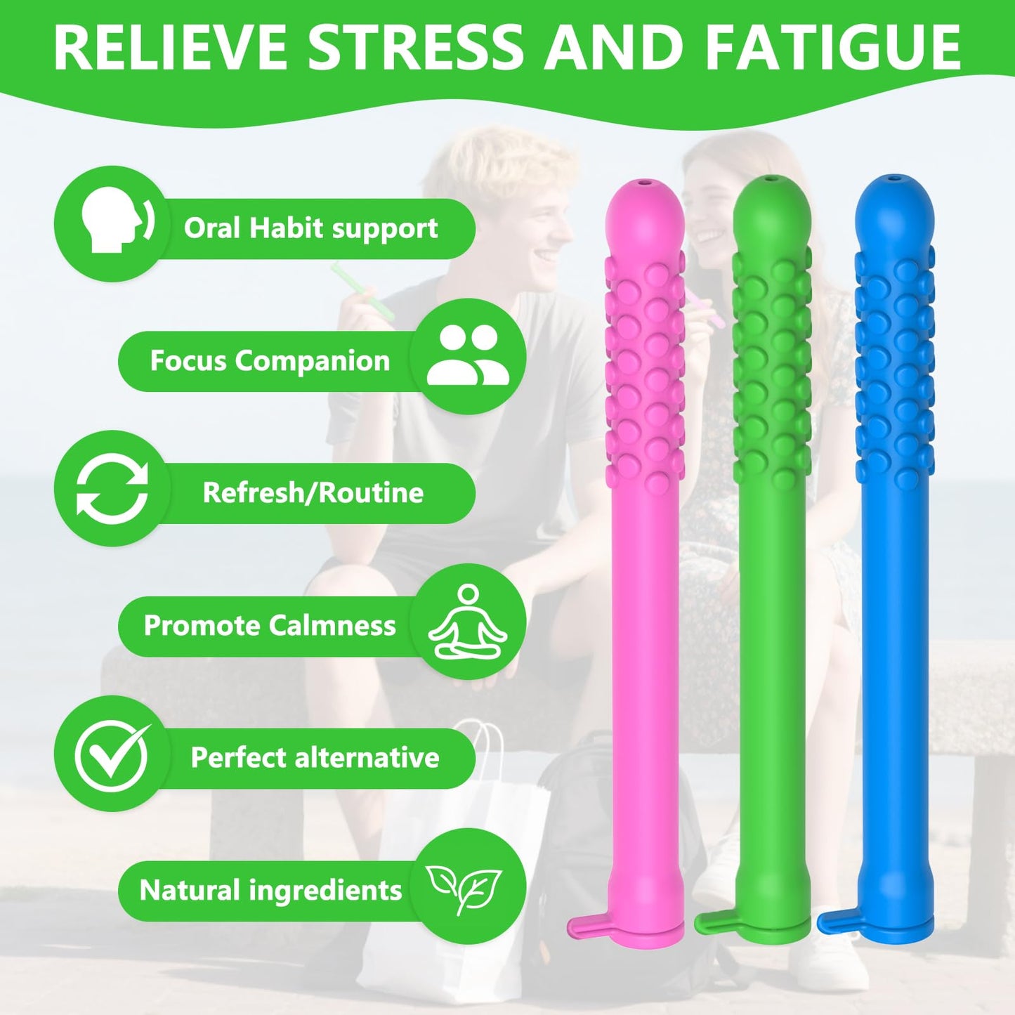 6PCS Flavored Chewable Sticks with Essential Oil – Fresh Breath & Focus, Portable Silicone Sticks