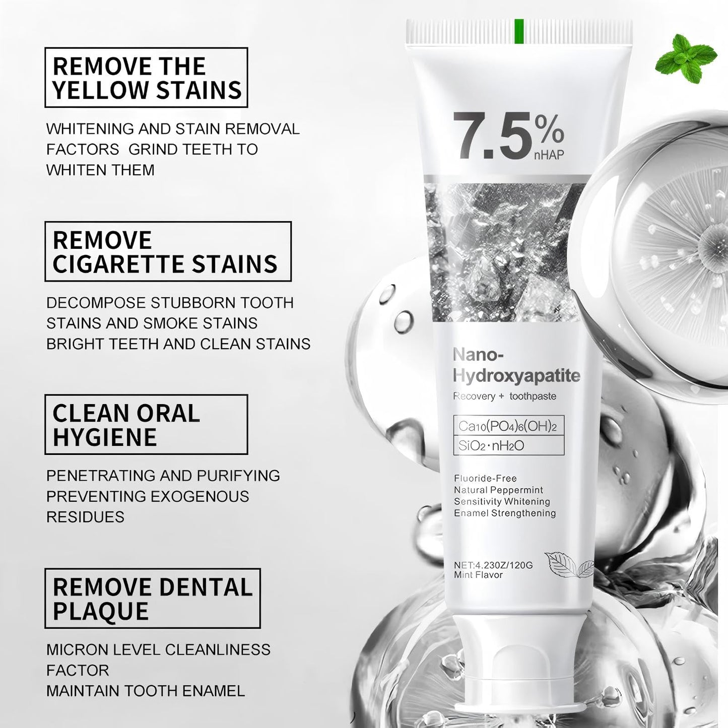 7.5% Hydroxyapatite Toothpaste – Enamel Protection, Sensitive Teeth | Fluoride-Free, Fresh Mint