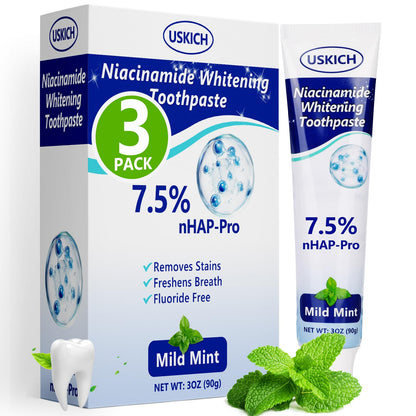 7.5% Nano-Hydroxyapatite Toothpaste 3 Pack – Fresh Breath Whitening, Remineralizes Enamel, Sensitive Relief, Antiplaque, Natural Peppermint, Fluoride-Free