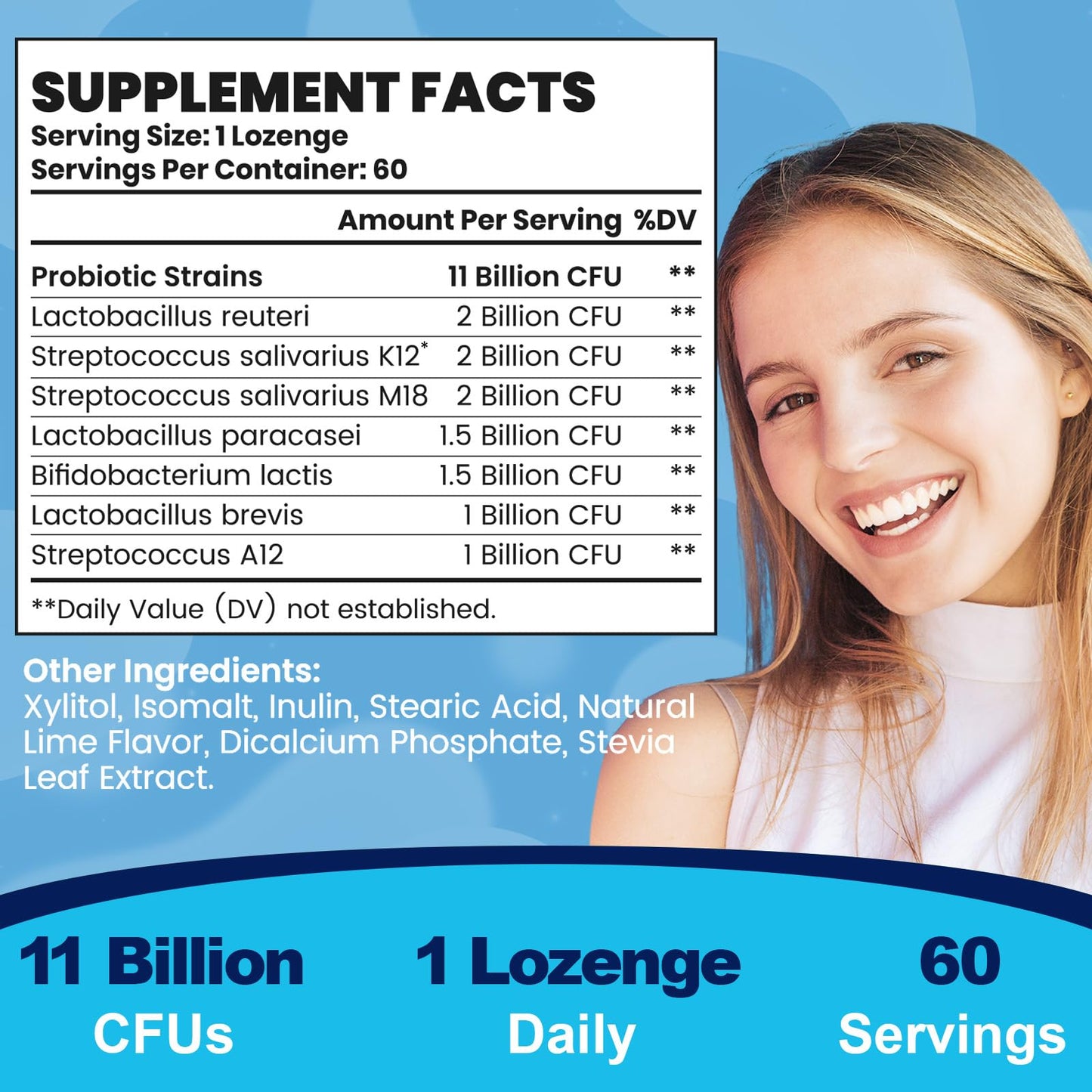 Oral Probiotics for Bad Breath – 11 Billion CFU, Fresh Breath, Teeth & Gums | 60 Lozenges