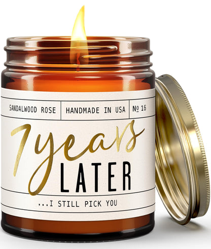 7 Year Anniversary Gift for Her – 7 Years Later Soy Candle, Sandalwood Rose, USA Made
