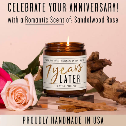 7 Year Anniversary Gift for Her – 7 Years Later Soy Candle, Sandalwood Rose, USA Made