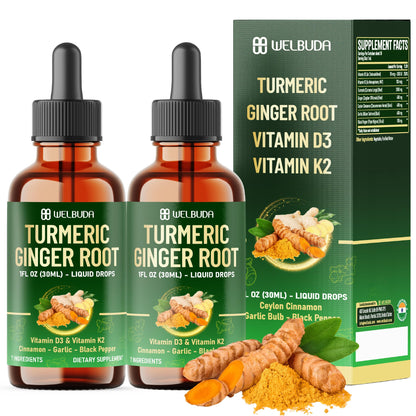 7in1 Liquid Turmeric Curcumin with D3 & K2 – 30ml Drops (2 Pack)