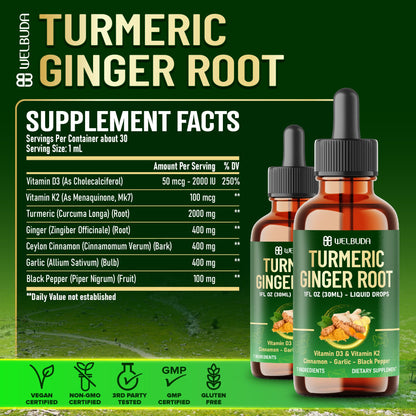 7in1 Liquid Turmeric Curcumin with D3 & K2 – 30ml Drops (2 Pack)