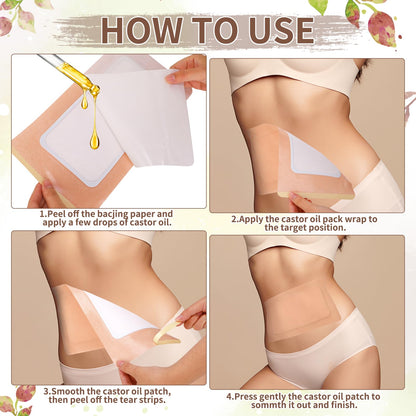 8 Pcs Castor Oil Patches Wrap 11.8 x 6.3 in | Disposable Organic Cotton Self-Adhesive Belly Button Patch Cover