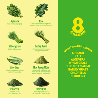 8Greens Supergreens Tablets | Daily Effervescent Greens for Immunity, Focus & Metabolism | Organic Aloe Vera, Spirulina, Chlorella | 30 Servings
