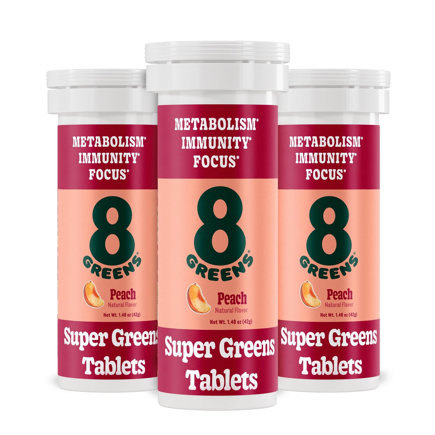 8Greens Supergreens Tablets – Organic Peach Flavor, 30 Servings