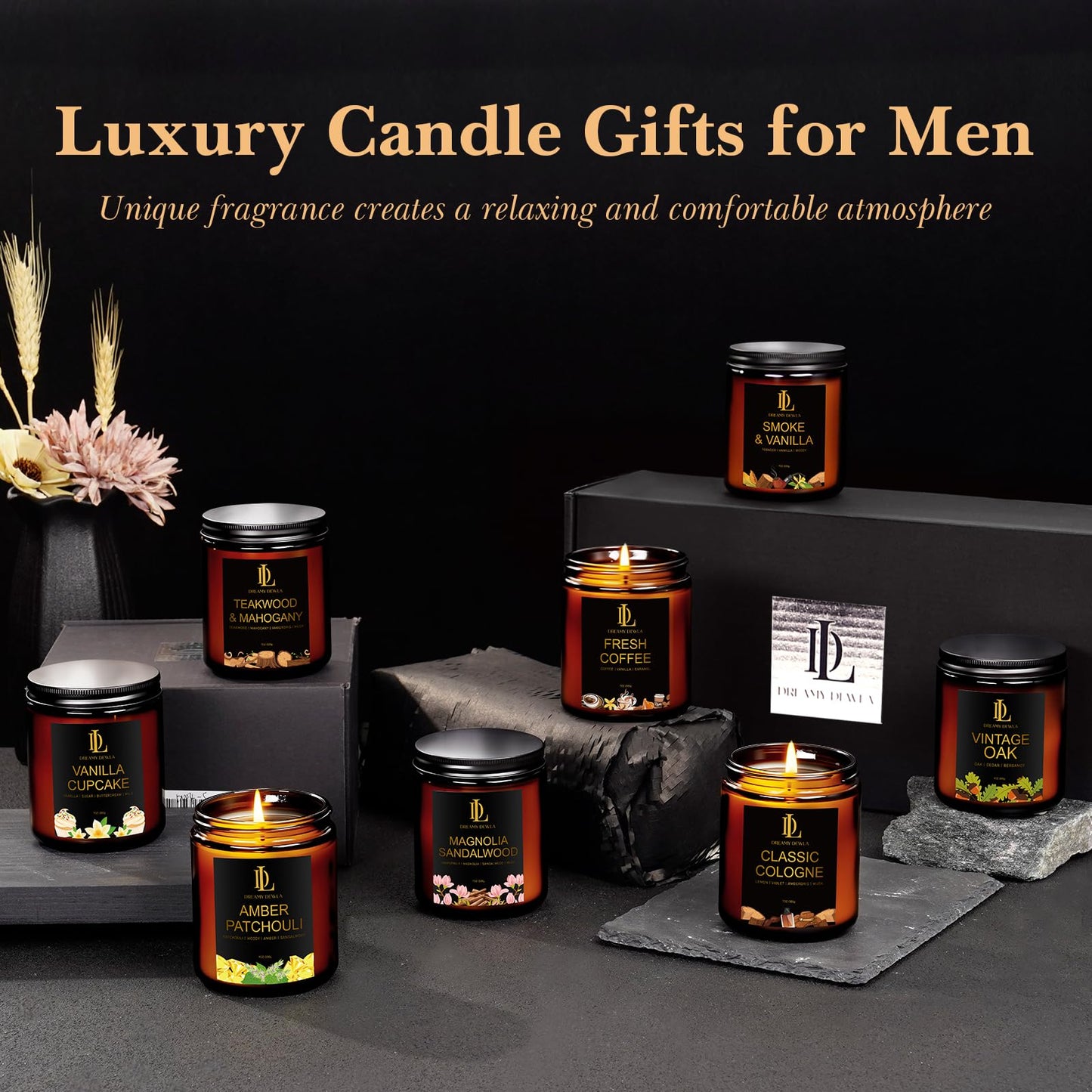 8-Pack Soy Candle Set for Home Scent – Teakwood Mahogany, Vanilla Cupcake, Cologne & More (56 oz)