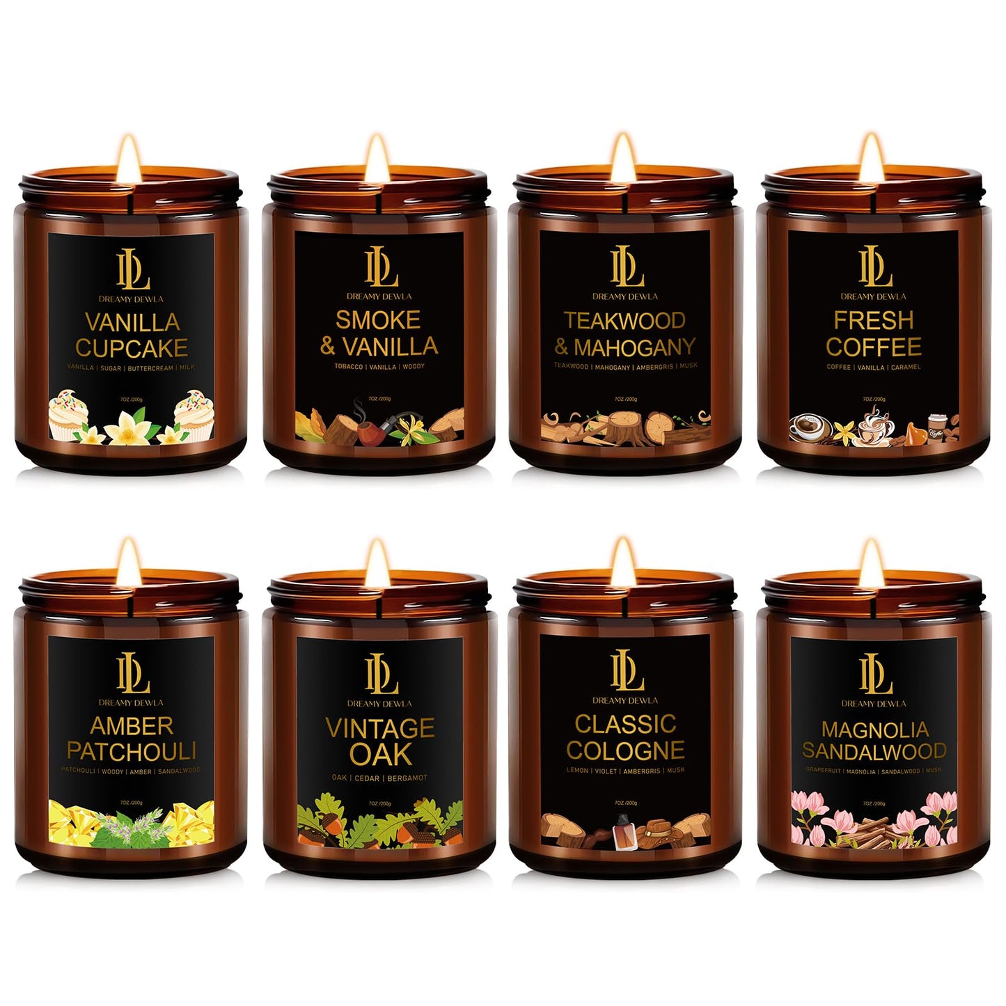 8-Pack Soy Candle Set for Home Scent – Teakwood Mahogany, Vanilla Cupcake, Cologne & More (56 oz)