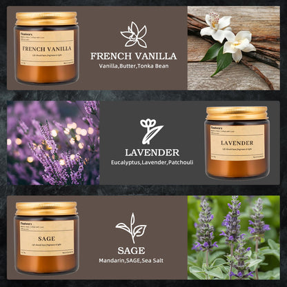 9 Pack Soy Candles – Vanilla, Lavender & Sage | 270 Hours Long-Lasting