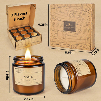 9 Pack Soy Candles – Vanilla, Lavender & Sage | 270 Hours Long-Lasting