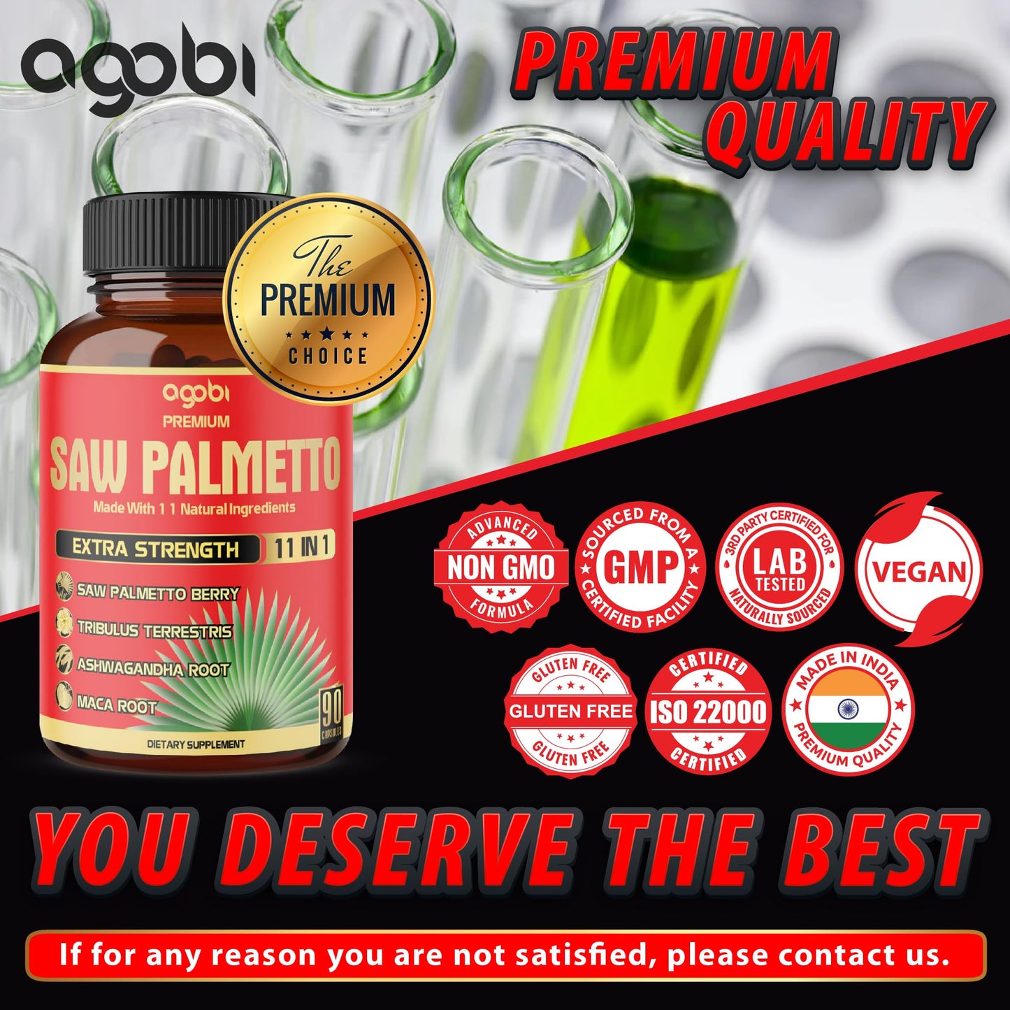 Premium Saw Palmetto Capsules with Ashwagandha, Turmeric & More | 90 Capsules (3-Month Supply)